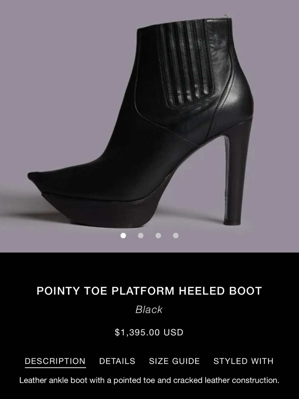 R13 Black Pointy Toe Platform Heeled Ankle Boots